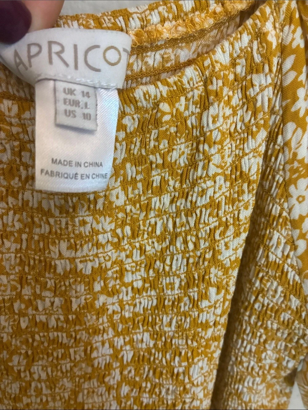 Apricot Yellow Floral Smocked Puff Sleeve Midi Dress size 10 - Picture 2 of 5